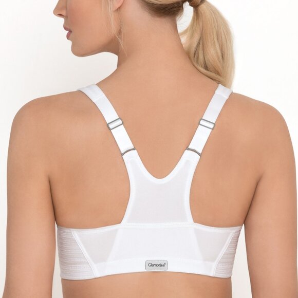 Glamorise SPORT Bra 34DD (HIGH-IMPACT) Wicks (RACERBACK) T-Back Zip-Up White NEW - Picture 8 of 16